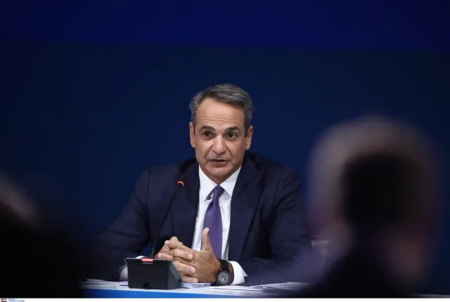 Ο πρωθυπουργός Κυριάκος Μητσοτάκης κατά τη συνέντευξη τύπου στη Διεθνή Έκθεση Θεσσαλονίκης