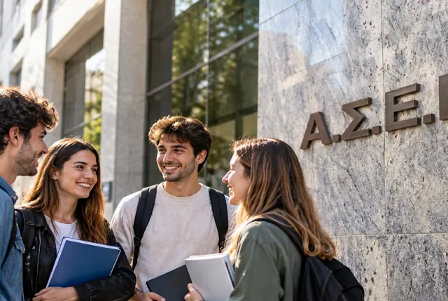 Φοιτητική παρέα μπροστά στο ΑΣΕΠ