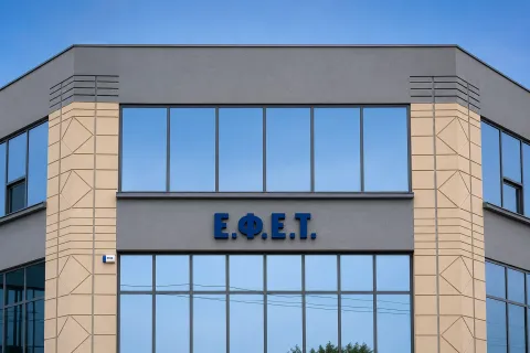 Το κτήριο με το λογότυπο στον Ενιαίο Φορέα Ελέγχου Τροφίμων (ΕΦΕΤ)