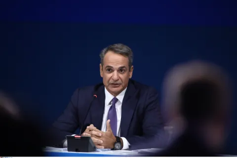 Ο πρωθυπουργός Κυριάκος Μητσοτάκης κατά τη συνέντευξη τύπου στη Διεθνή Έκθεση Θεσσαλονίκης
