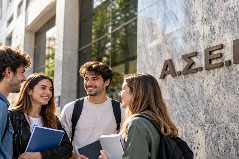 Φοιτητική παρέα μπροστά στο ΑΣΕΠ