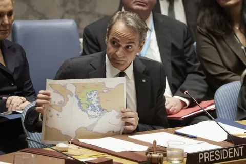 Ο Κυριάκος Μητσοτάκης στον ΟΗΕ με χάρτη του Τουρκολυβικού μνημονίου