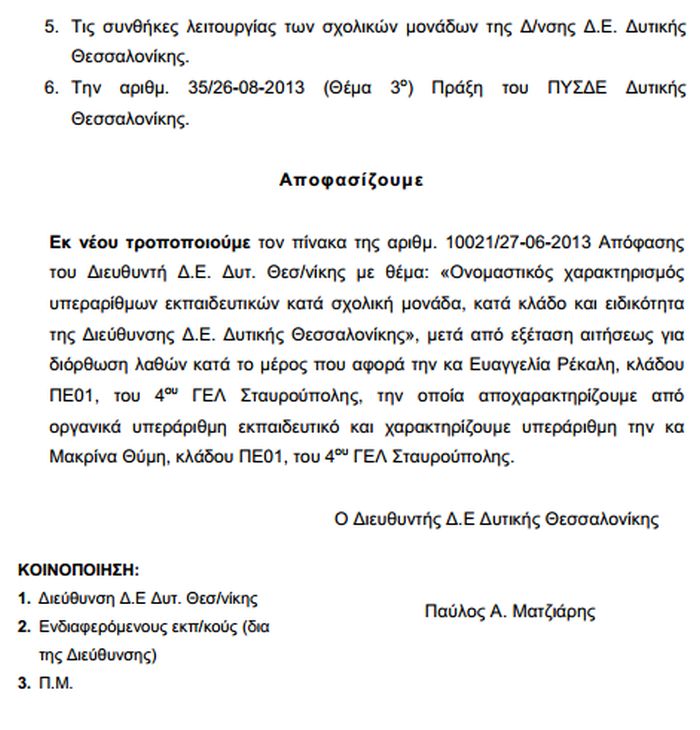 υπεράριθμος, οργανική θέση, Θεσσαλονίκη, alfavita.gr